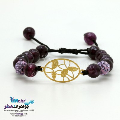 دستبند طلا و سنگ - طرح برگ