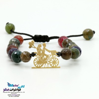 دستبند طلا و سنگ - طرح دوچرخه سواری عاشقانه