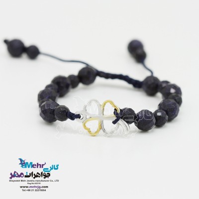 دستبند طلا و سنگ - طرح شبدر چهار برگ