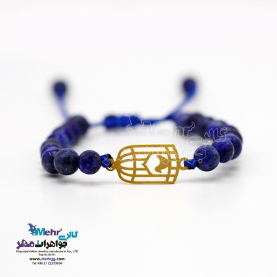 دستبند طلا و سنگ - طرح پرنده و قفس