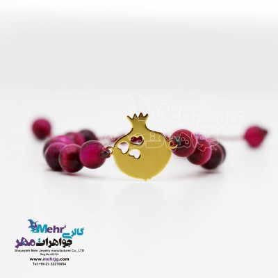 دستبند طلا و سنگ - طرح انار
