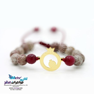 دستبند طلا و سنگ - طرح انار