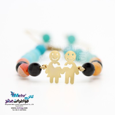 دستبند طلا و سنگ - طرح خانم و آقا