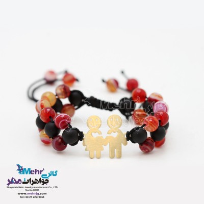 دستبند طلا و سنگ - طرح خانم و آقا