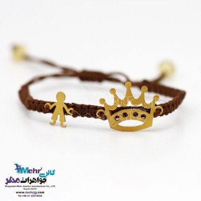 دستبند طلا و بافت - طرح تاج