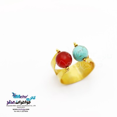انگشتر طلا - سنگ عقیق و فیروزه