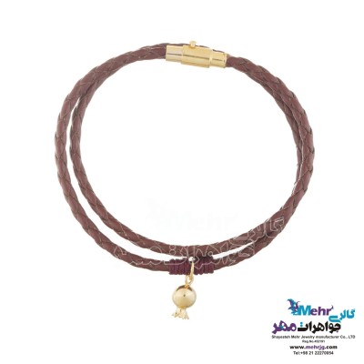 دستبند طلا و چرم - طرح انار