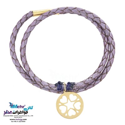 دستبند طلا و چرم - طرح قلب