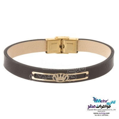 دستبند طلا و چرم - طرح تاج