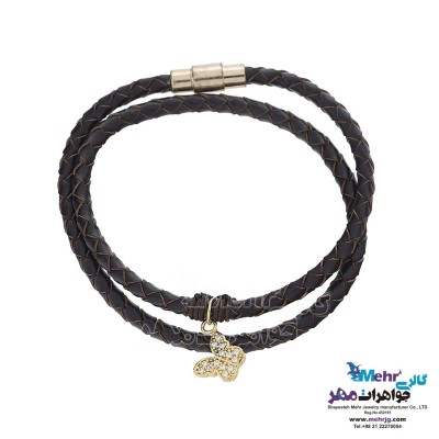 دستبند طلا و چرم - طرح پروانه