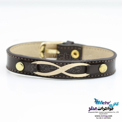 دستبند طلا و چرم - طرح بی‌نهایت