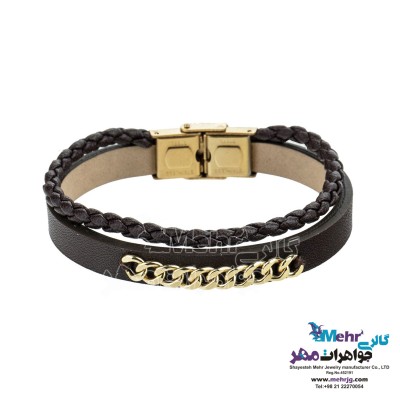 دستبند طلا و چرم - طرح کارتیه