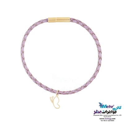 دستبند طلا و چرم - طرح پروانه