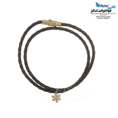 دستبند طلا و چرم - طرح گل یاسمن