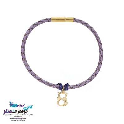 دستبند طلا و چرم - طرح گربه