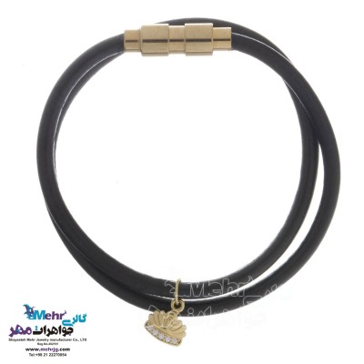 دستبند طلا و چرم - طرح تاج
