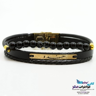 دستبند طلا و چرم - طرح خدا