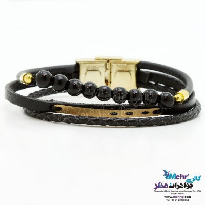دستبند طلا و چرم - طرح ستاره