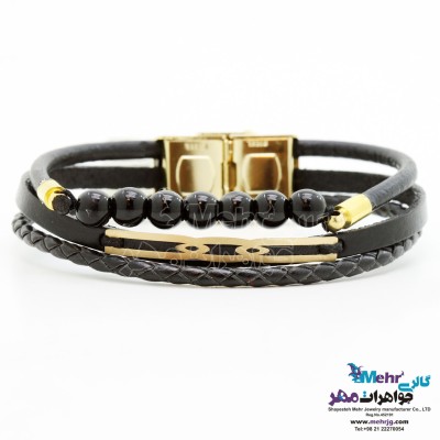 دستبند طلا و چرم - طرح هندسی