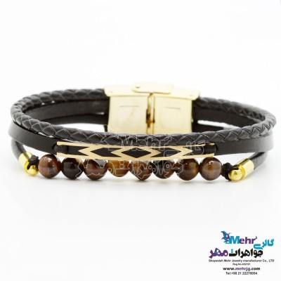 دستبند طلا و چرم - طرح پیکان