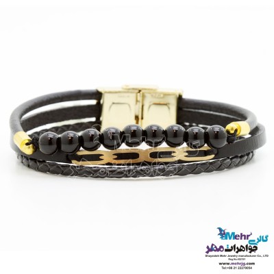 دستبند طلا و چرم - طرح هندسی