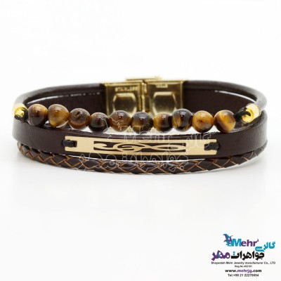 دستبند طلا و چرم - طرح نت سل