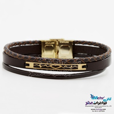 دستبند طلا و چرم - طرح ضربان قلب