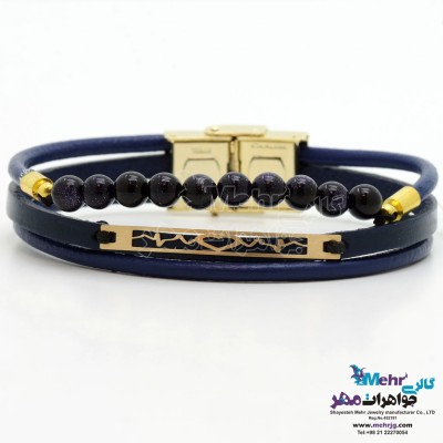 دستبند طلا و چرم - طرح ضربان قلب