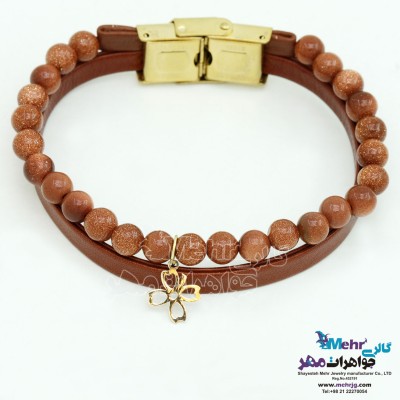 دستبند طلا و سنگ - طرح شبدر چهار برگ
