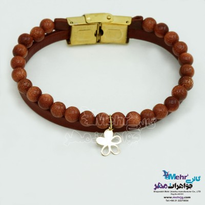 دستبند طلا و سنگ - طرح گل