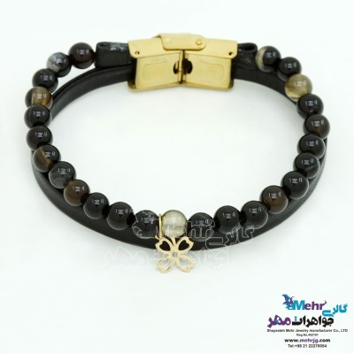 دستبند طلا و سنگ - طرح شبدر چهار برگ