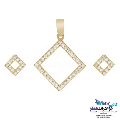 نیم ست طلا - آویز و گوشواره - طرح هندسی