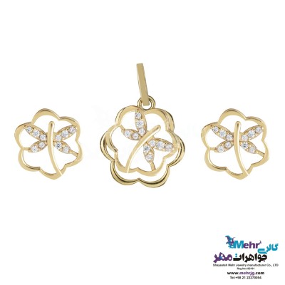 نیم ست طلا - آویز و گوشواره - طرح سنجاقک