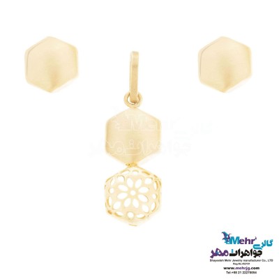 نیم ست طلا - آویز و گوشواره - طرح هندسی