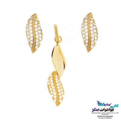 نیم ست طلا - آویز و گوشواره - طرح برگ