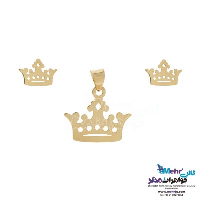 نیم ست طلا - آویز و گوشواره - طرح تاج