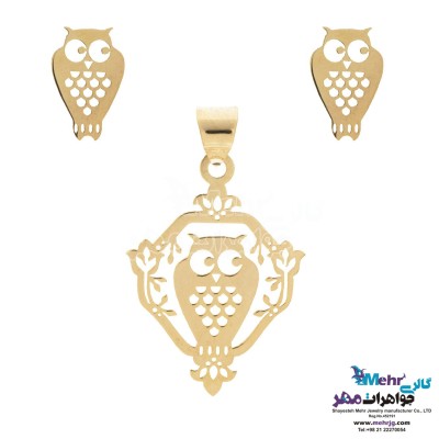 نیم ست طلا - آویز و گوشواره - طرح جغد
