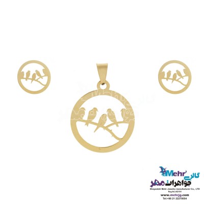 نیم ست طلا - آویز و گوشواره - طرح پرنده و شاخه