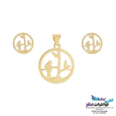 نیم ست طلا - آویز و گوشواره - طرح پرنده و شاخه