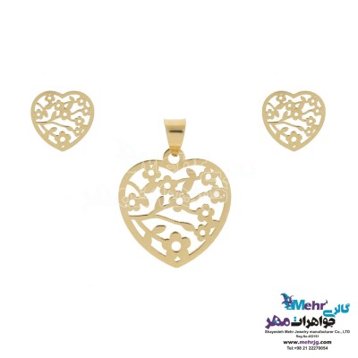 نیم ست طلا - آویز و گوشواره - طرح قلب و گل