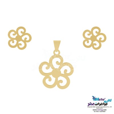 نیم ست طلا - آویز و گوشواره - طرح گل
