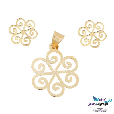 نیم ست طلا - آویز و گوشواره - طرح گل