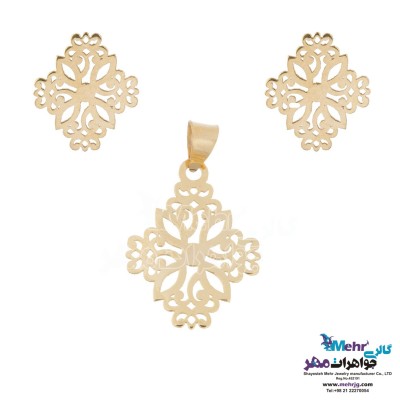نیم ست طلا - آویز و گوشواره - طرح اسلیمی
