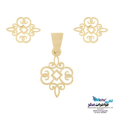 نیم ست طلا - آویز و گوشواره - طرح اسلیمی