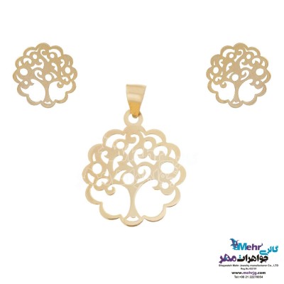 نیم ست طلا - آویز و گوشواره - طرح درخت زندگی