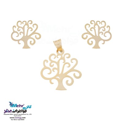 نیم ست طلا - آویز و گوشواره - طرح درخت زندگی