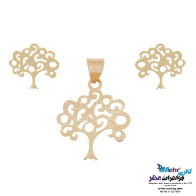 نیم ست طلا - آویز و گوشواره - طرح درخت زندگی