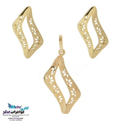 نیم ست طلا - آویز و گوشواره - طرح هندسی