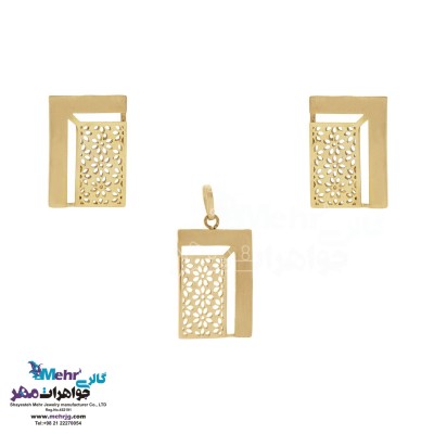 نیم ست طلا - آویز و گوشواره - طرح هندسی