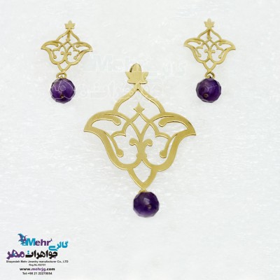 نیم ست طلا - آویز و گوشواره - طرح اسلیمی